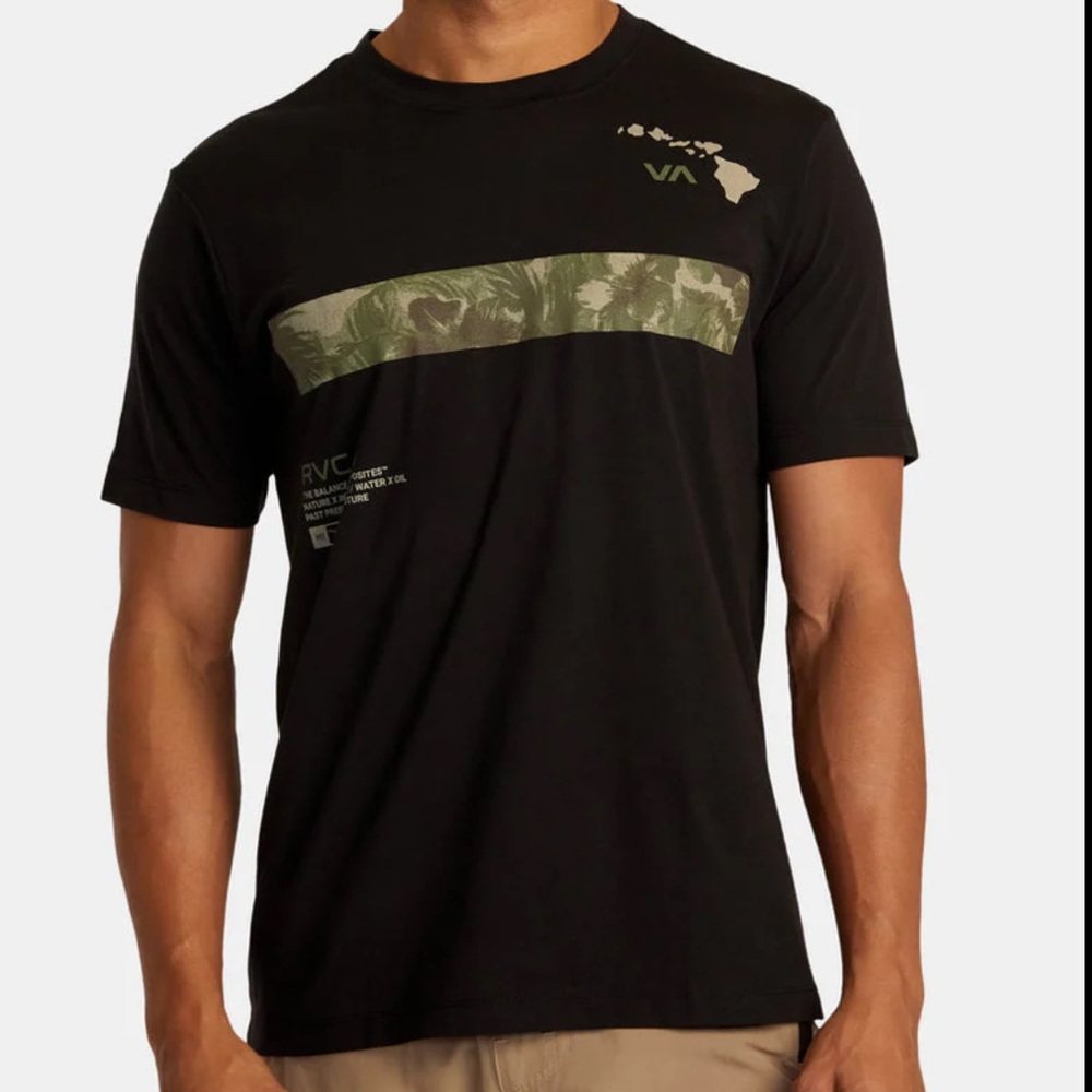 Men's RVCA Hawaii Bar Tree DriRelease Tshirt Black Green Size Medium